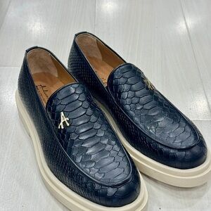 Black exotic snakeskin print leather Men's Loafers
